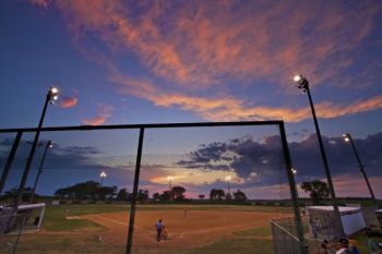 Canova’s baseball field at dusk.