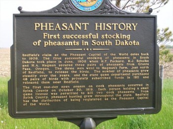 A roadside marker near Redfield explains Spink County's claim to pheasant fame.