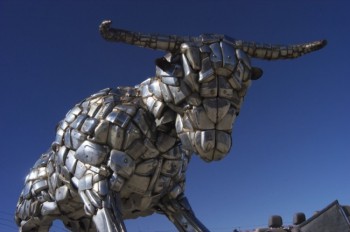 Dan Gorman of A & A Auto Salvage in Rapid City constructed this bull entirely out of Cadillac bumpers.