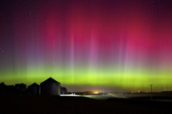 Rare red aurora on night of October 1. This image was taken in central Minnehaha County.