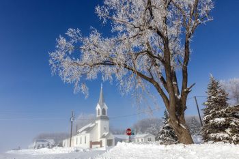 St. Jacobs Lutheran of northwest Minnehaha County as the winter fog lifted.