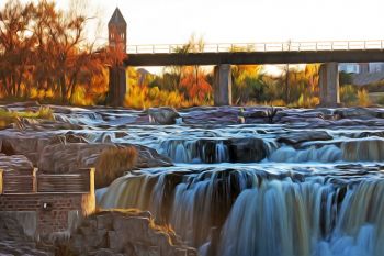 Autumn at the falls of the Big Sioux in downtown Sioux Falls.