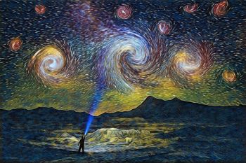 An homage to Van Gogh’s 'The Starry Night.' Created from an image originally photographed near Sheep Mountain Table in the Badlands in late June.