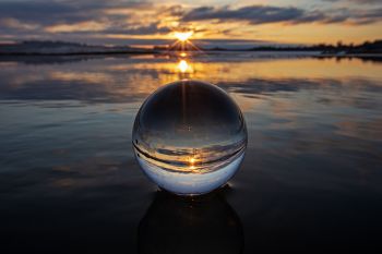 The lens ball and sunset shot with a wide-angle lens.