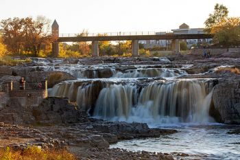 The Falls of the Big Sioux in autumn’s evening light.