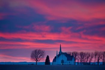 Post sunset colors make a unique backdrop for Skresfrud Lutheran Church in Lincoln County.