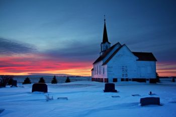 Oslo Church in Brookings County just after sunset.