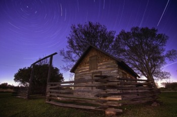 The stars above historic Samuelson cabin at Beaver Creek Nature area near Garretson.