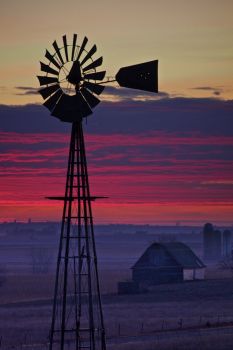 Purple haze sets off this windmill, located somewhere between Hurley and Freeman, South Dakota.