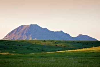 Bear Butte in the evening. The recreation area offers many great views of the butte and the prairies that surround it.