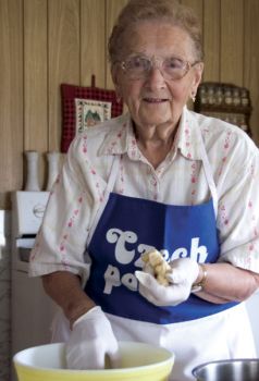 Tillie Varilek of Tyndall sported a apron proclaiming 'Czech Power' when she showed us how to make plum dumplings.