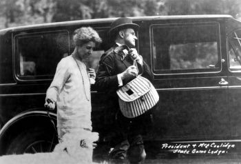 President Coolidge and his wife, Grace, vacationed in South Dakota for three months at the State Game Lodge.