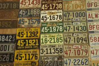 A collection of license plates in Eureka. Can you figure out which counties are represented? Photo by Bernie Hunhoff.