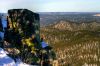 Seth Bullock lookout tower overlooking Pactola Lake, Harney Peak and the Black Hills.