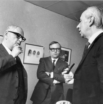Cacavas confers with Ira Gershwin (left) and Morton Gould (right) in 1966.