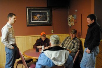 One lesson learned in the South Dakota primary — meeting voters matters. Here, Matt Varilek visits with residents of Groton. Photo from <a href='http://www.flickr.com/photos/63874729@N06/' target='_blank'>Matt Varilek for South Dakota</a>.  
