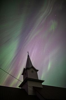 Northern lights above Zion Evangelical Lutheran of Deuel County.