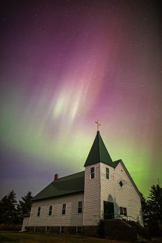 Northern lights over Spring Lake Covenant Church in southeast Kingsbury County.