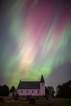 Northern lights over Spring Lake Covenant Church in southeast Kingsbury County.