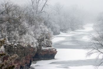 The Dells of the Big Sioux enveloped in fog and frost.