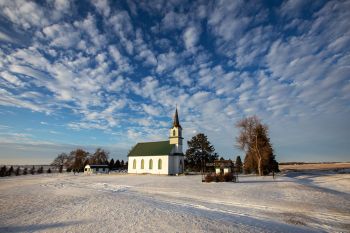 Winter solstice sky above historic Telemarken Lutheran near Wallace.