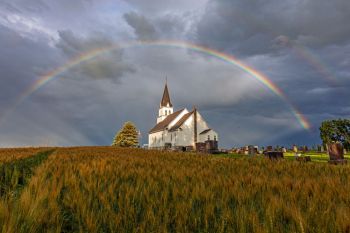 Rainbow over Singsaas Lutheran Church, Brookings County.