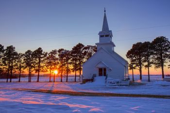 Winter sunset at Salem Lutheran in rural Hutchinson County.