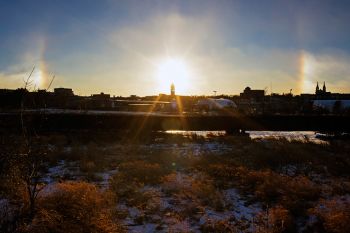 Sundogs over Sioux Falls from Falls Park.
