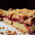 Strawberry rhubarb crumble bars will be the reward after a battle against garter snakes.