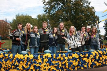 The homecoming court at Augustana University in Sioux Falls dons Norwegian sweaters to celebrate Viking Days. Photo courtesy Augustana University.